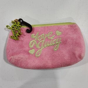 RARE Vintage Juicy Couture Pink Velour Pouch Coin Love Juicy Green Charm